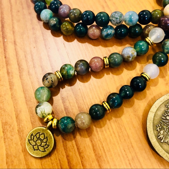 🎉HP🎉🦋INDIAN AGATE STONE MALA NECKLACE/BRACELET - Picture 7 of 8